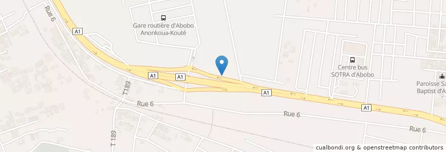 Mapa de ubicacion de Pharmacie Bsa en Ivory Coast, Abidjan, Abobo.