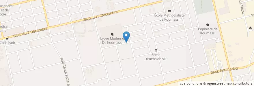 Mapa de ubicacion de Bibliothèque en 科特迪瓦, 阿比让, Koumassi.