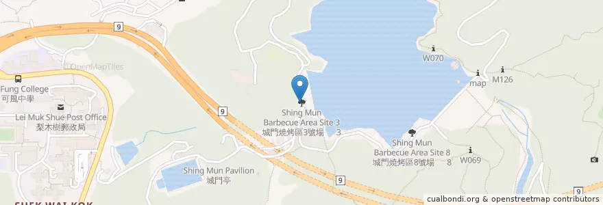 Mapa de ubicacion de 城門燒烤區3號場 Shing Mun Barbecue Area Site 3 en 중국, 광둥성, 홍콩, 신제, 荃灣區 Tsuen Wan District.