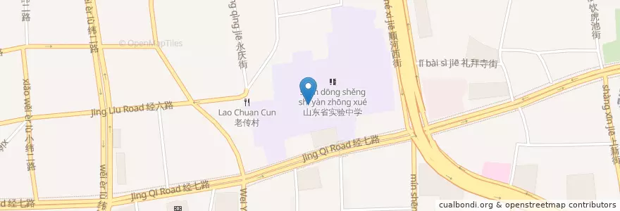 Mapa de ubicacion de 山东省实验中学地理坐标 en China, Shandong, Jinan City, Shizhong District, 杆石桥街道.