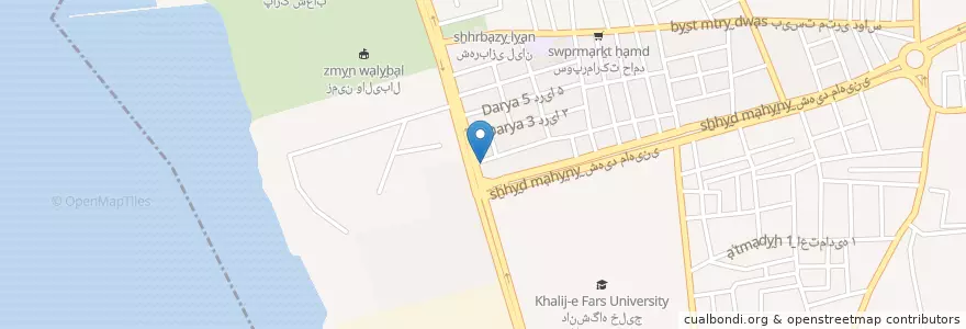 Mapa de ubicacion de بستنی کنارتخه en Irão, استان بوشهر, شهرستان بوشهر, بخش مرکزی شهرستان بوشهر, دهستان حومه بوشهر, بوشهر.
