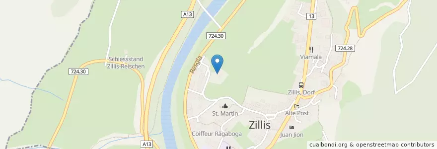 Mapa de ubicacion de Restaurant Pro L'ava en Schweiz/Suisse/Svizzera/Svizra, Graubünden/Grigioni/Grischun, Viamala, Zillis-Reischen.
