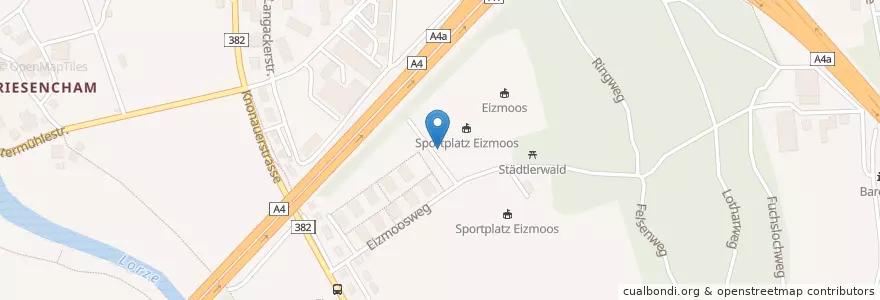 Mapa de ubicacion de Sportplatz Eizmoos en 스위스, Zug, Cham.
