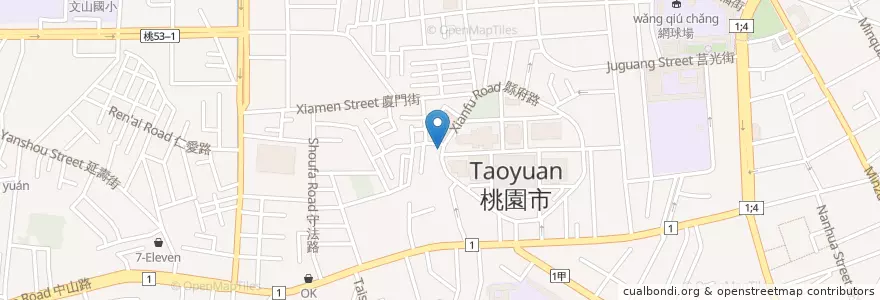 Mapa de ubicacion de 雲泰館過橋米線 en 타이완, 타오위안 시, 타오위안 구.
