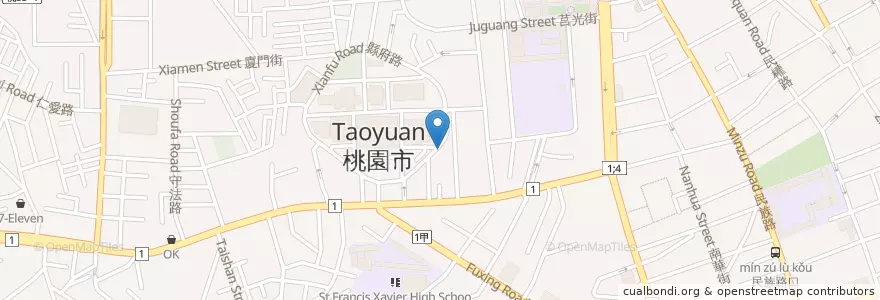 Mapa de ubicacion de 北平大個子麵館 en Taiwan, Taoyuan, Taoyuan District.