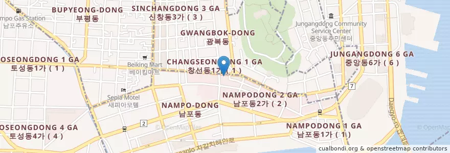 Mapa de ubicacion de 元山麺屋 en 大韓民国, 釜山, 中区, 光復洞.