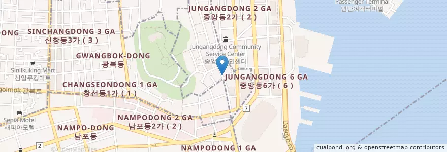 Mapa de ubicacion de ヨンシン両替 en Südkorea, Busan, Jung-Gu, Donggwang-Dong.