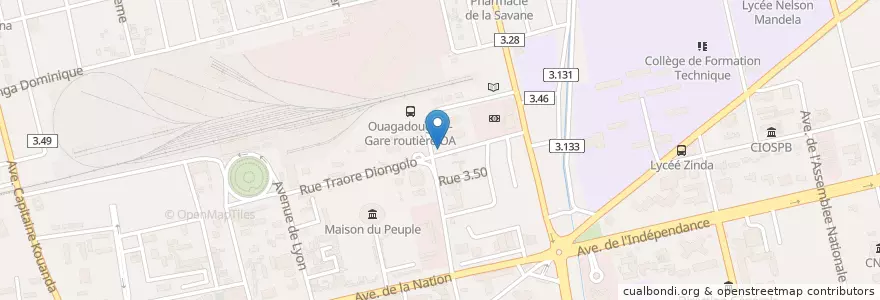 Mapa de ubicacion de Gare de taxis Pouytenga en Буркина-Фасо, Центральная Область, Кадиого, Уагадугу.