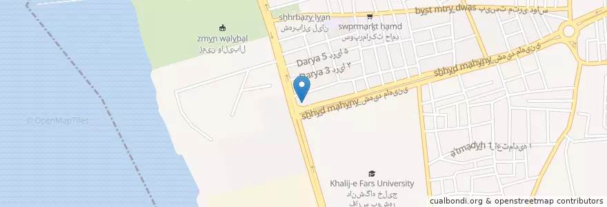 Mapa de ubicacion de پیتزا ژوان en ایران, استان بوشهر, شهرستان بوشهر, بخش مرکزی شهرستان بوشهر, دهستان حومه بوشهر, بوشهر.