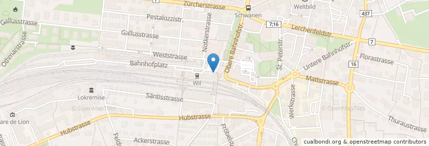 Mapa de ubicacion de Wil, Bahnhof en 瑞士, Sankt Gallen, Wahlkreis Wil, Wil (Sg).