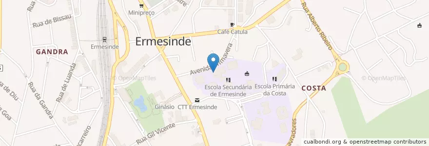 Mapa de ubicacion de Ermesinde en Portugal, Norte, Área Metropolitana Do Porto, Porto, Valongo, Ermesinde.