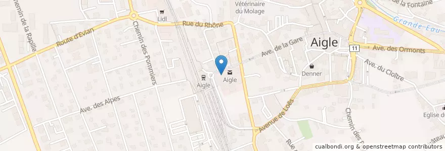 Mapa de ubicacion de Buffet de la Gare en Schweiz, Waadt, District D'Aigle, Aigle.