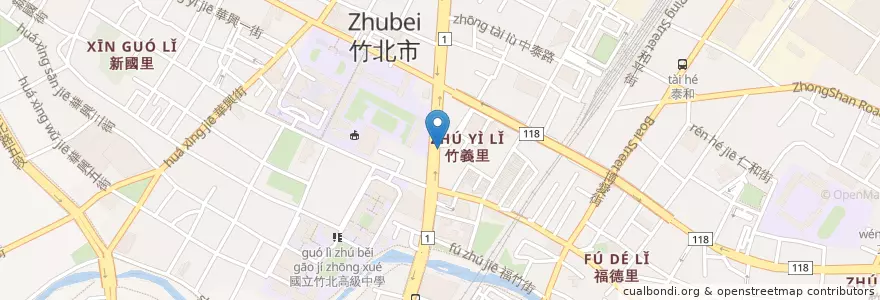 Mapa de ubicacion de 竹豐牙醫診所 en تایوان, 臺灣省, 新竹縣, 竹北市.