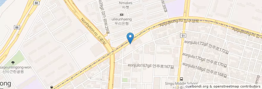 Mapa de ubicacion de 우리은행 압구정역지점 en South Korea, Seoul, Gangnam-Gu, Sinsa-Dong, Apgujeong-Dong.