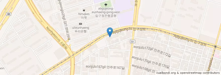 Mapa de ubicacion de KB국민은행 압구정중앙지점 en Südkorea, Seoul, 강남구, 신사동, 압구정동.