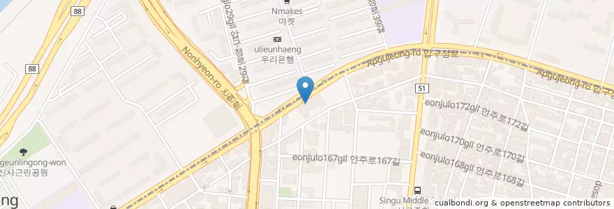 Mapa de ubicacion de 하나은행 압구정지점 en كوريا الجنوبية, سول, 강남구, 신사동, 압구정동.
