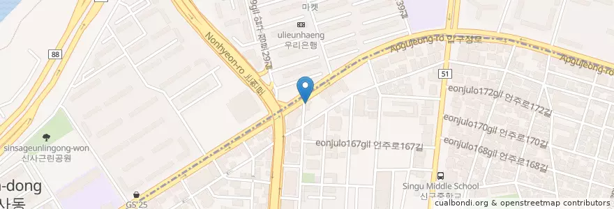 Mapa de ubicacion de 배스킨라빈스 en كوريا الجنوبية, سول, 강남구, 신사동, 압구정동.