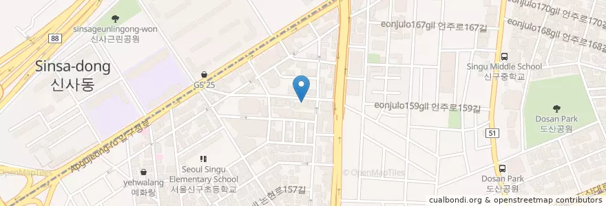 Mapa de ubicacion de 찌개애감동 en South Korea, Seoul, Gangnam-Gu, Sinsa-Dong, Apgujeong-Dong.