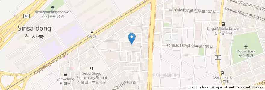 Mapa de ubicacion de 포도식당 en South Korea, Seoul, Gangnam-Gu, Sinsa-Dong, Apgujeong-Dong.
