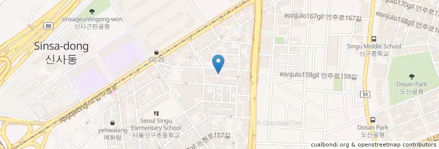 Mapa de ubicacion de 항문외과의원 en كوريا الجنوبية, سول, 강남구, 신사동, 압구정동.