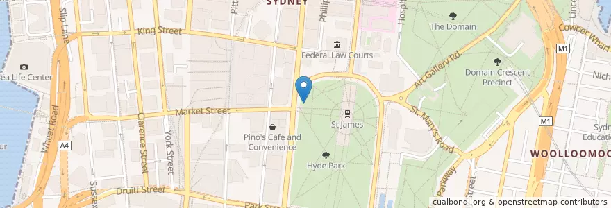Mapa de ubicacion de Metro St. James en Australia, New South Wales, Council Of The City Of Sydney, Sydney.