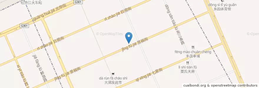 Mapa de ubicacion de 驴肉火烧热干面 en China, Heilongjiang, 牡丹江市, 东安区, 七星街道.