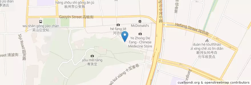 Mapa de ubicacion de 隐石餐厅 en 中国, 浙江省, 杭州市, 上城区, 清波街道.