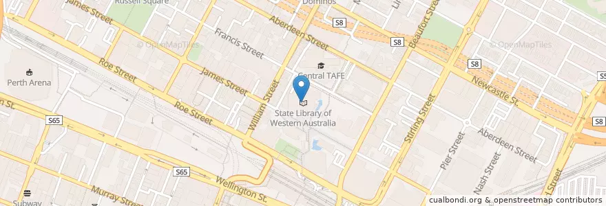 Mapa de ubicacion de State Library of Western Australia en أستراليا, أستراليا الغربية, City Of Perth.