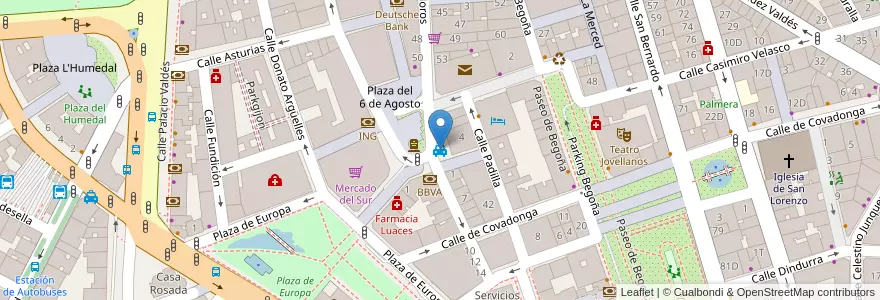 Mapa de ubicacion de 6 de Agosto en 스페인, 아스투리아스, 아스투리아스, Gijón/Xixón.