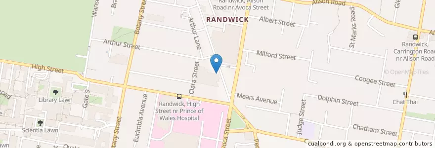 Mapa de ubicacion de Gourmet Pizza Pasta Cafe en Avustralya, New South Wales, Sydney, Randwick City Council.