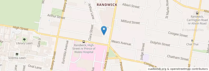 Mapa de ubicacion de Noodle Inn en Australia, New South Wales, Sydney, Randwick City Council.