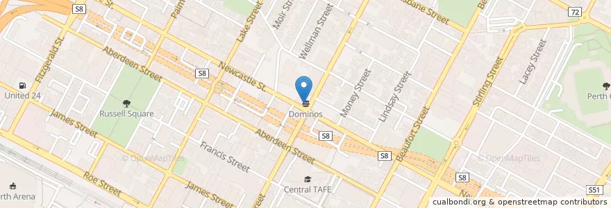 Mapa de ubicacion de Domino's en Australie, Australie Occidentale, City Of Perth.