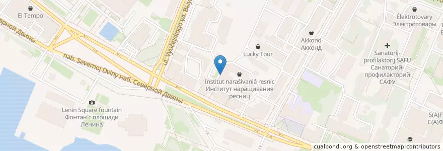 Mapa de ubicacion de Кафе - галерея "Степановъ" en Russia, Northwestern Federal District, Arkhangelsk Oblast, Primorsky District, Городской Округ Архангельск.