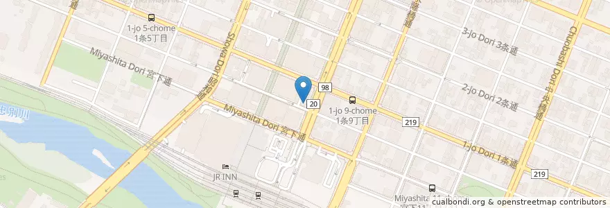 Mapa de ubicacion de 山頭火 en اليابان, محافظة هوكايدو, 上川総合振興局, 旭川市.