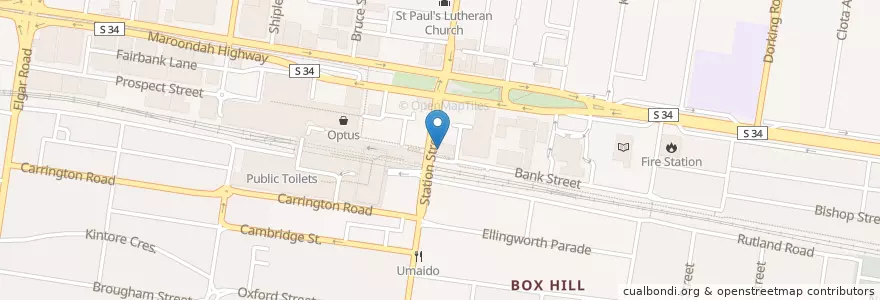 Mapa de ubicacion de Hills BBQ en Australia, Victoria, City Of Whitehorse.