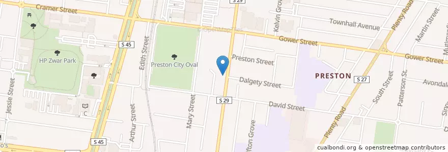 Mapa de ubicacion de Sylvester’s Pizza en Australia, Victoria, City Of Darebin.