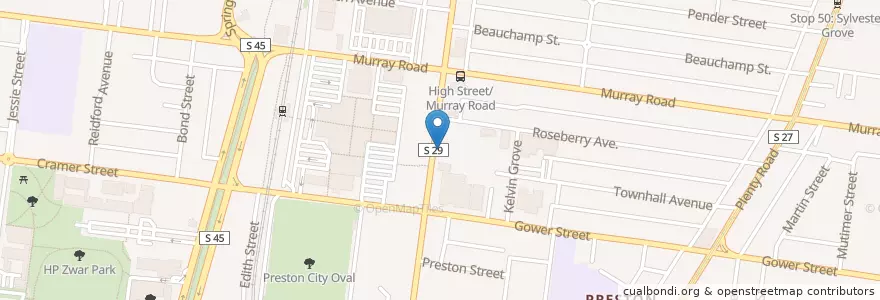 Mapa de ubicacion de Ping’s Dumpling Kitchen en Austrália, Victoria, City Of Darebin.