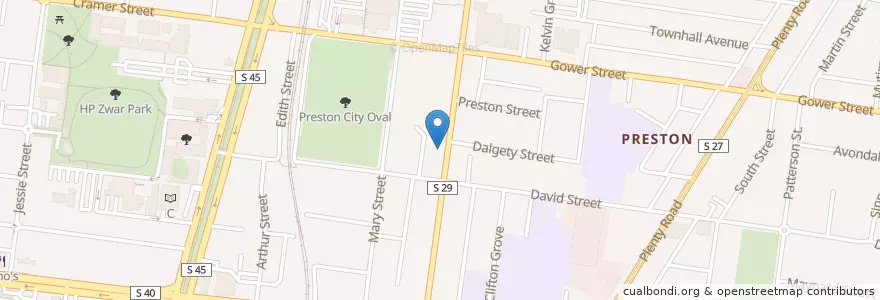 Mapa de ubicacion de Shisha Square en Australia, Victoria, City Of Darebin.