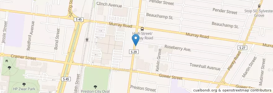 Mapa de ubicacion de Preston Family Dental Clinic en أستراليا, ولاية فيكتوريا, City Of Darebin.