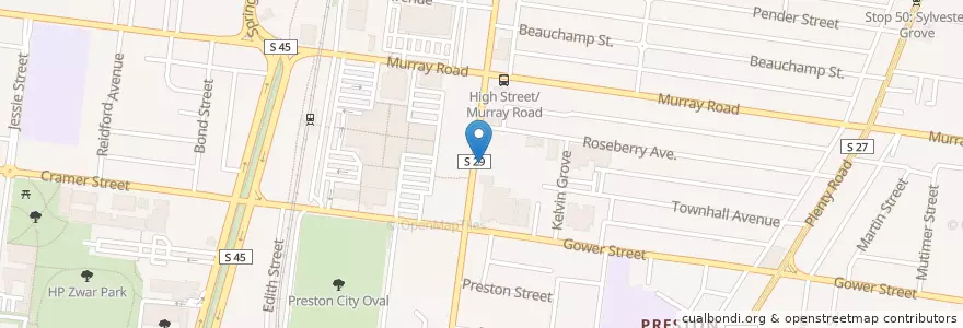 Mapa de ubicacion de Tasties Cafe en Australia, Victoria, City Of Darebin.