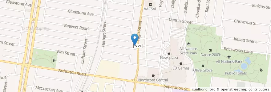 Mapa de ubicacion de Ozzy’s Pizza en Australië, Victoria, City Of Darebin.