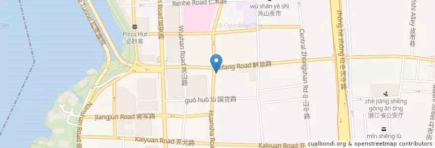 Mapa de ubicacion de Bank of Communications en China, Zhejiang, 杭州市, 上城区, 湖滨街道.
