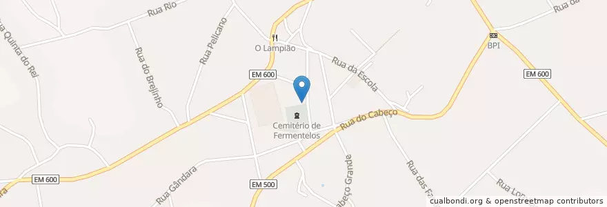 Mapa de ubicacion de Fermentelos en ポルトガル, Aveiro, Centro, Baixo Vouga, Águeda, Fermentelos.