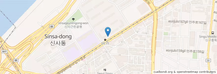 Mapa de ubicacion de 금강약국 en Südkorea, Seoul, 강남구, 압구정동.