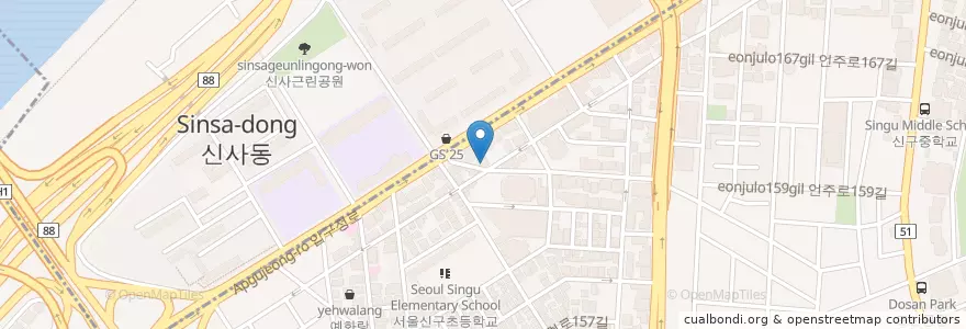 Mapa de ubicacion de 한식당 개성 en Südkorea, Seoul, 강남구, 신사동, 압구정동.