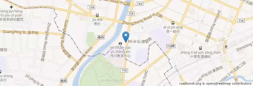 Mapa de ubicacion de 老街溪河川教育中心 en Taiwan, 桃園市, 平鎮區, 中壢區.