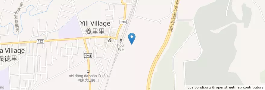 Mapa de ubicacion de Houli Railway Station (East) en Taiwan, Taichung, Houli District.