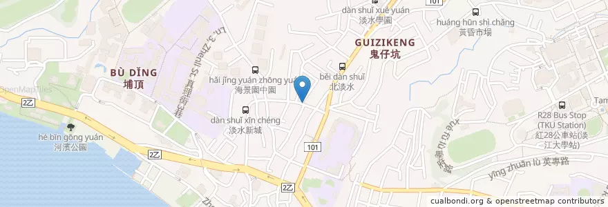 Mapa de ubicacion de 大墓公廟 en Тайвань, Новый Тайбэй, 淡水區.