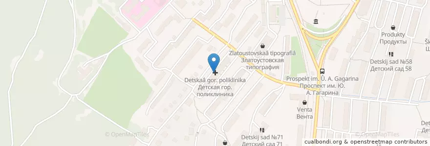 Mapa de ubicacion de Детская гор. поликлиника en ロシア, ウラル連邦管区, チェリャビンスク州, ズラトウスト管区.
