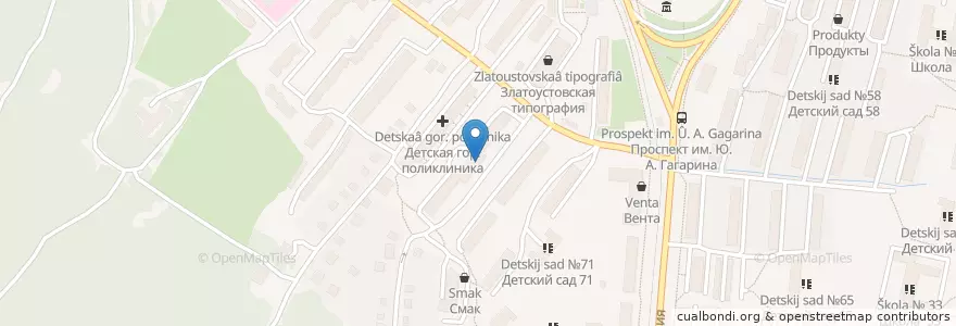 Mapa de ubicacion de Поликлиника ГБ №1 en Russland, Föderationskreis Ural, Oblast Tscheljabinsk, Златоустовский Городской Округ.